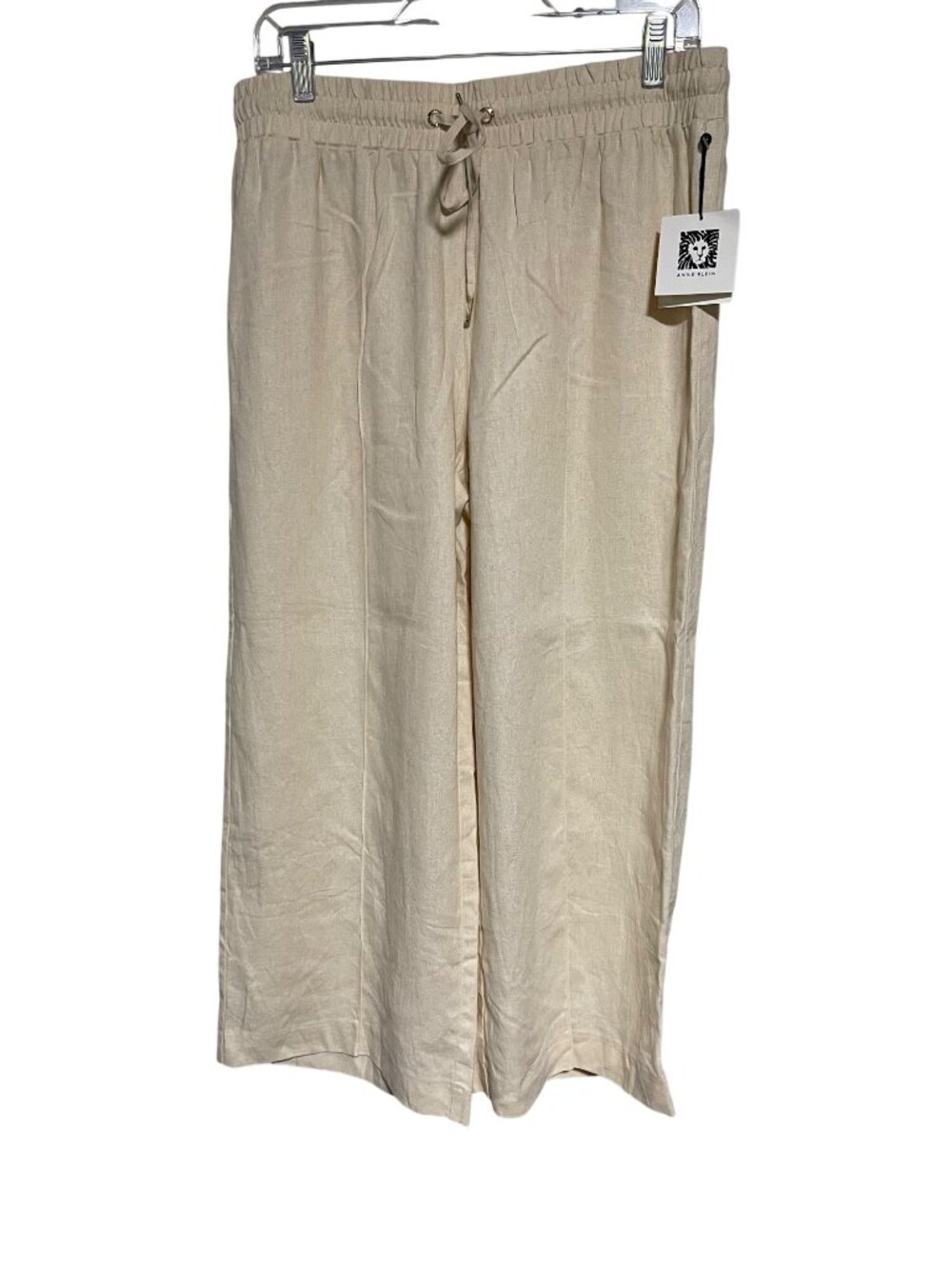 Anne Klein Wide Leg Crop Pants Womens M Cram Color Natural Blend Linen